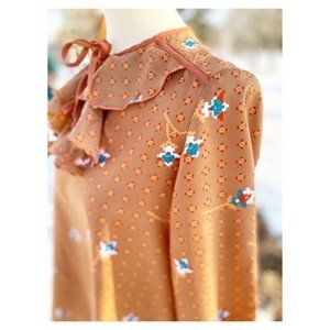 Vintage 70s Maternity Blouse Ruffle Neck Starburst